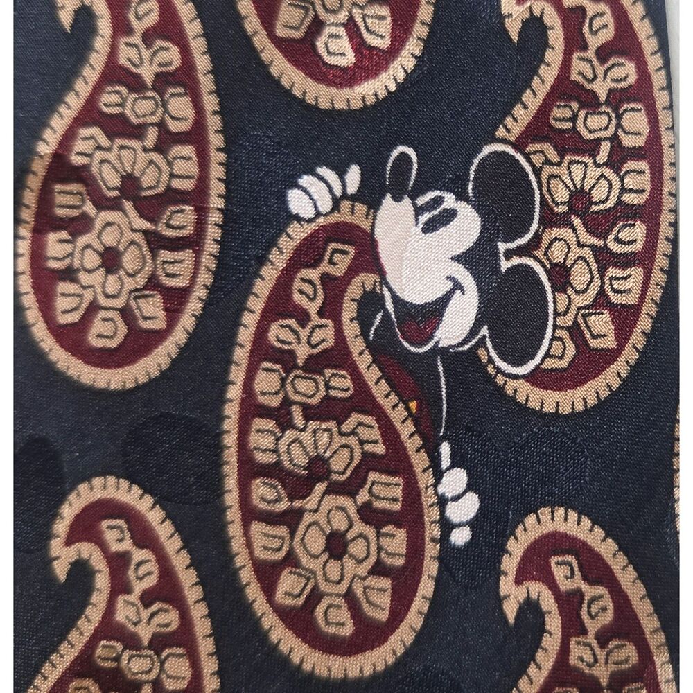 Vintage Disney Store 100% Silk Paisley Necktie Mickey Mouse Pluto Goofy Donald